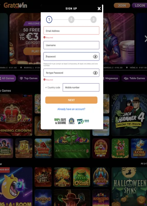 Bezpieczne konto gracza logowanie Gratowin